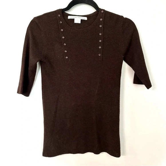 Susana Monaco Women's Half Sleeve Brown 100% Wool Button Detail Top Sz S GUC - Picture 2 of 7